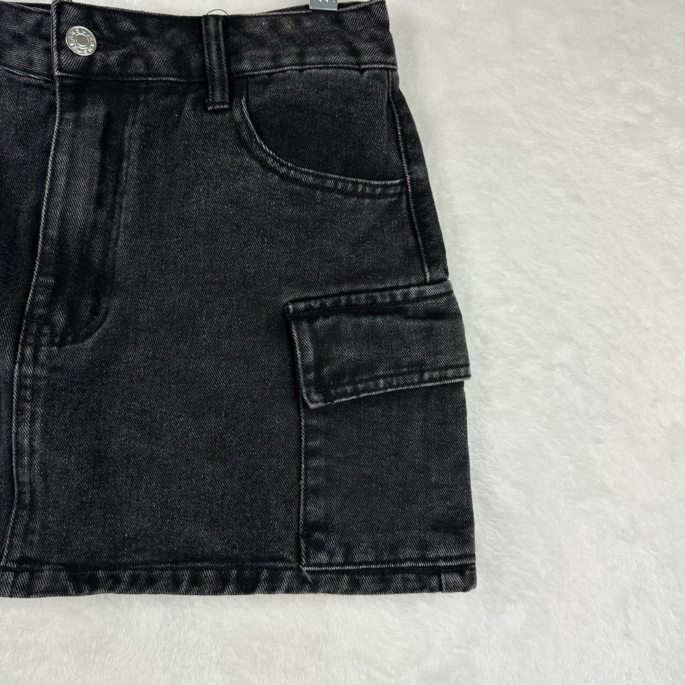 Shein Womens Black Washed Denim Skirt Small 4 Side Cargo Pockets‎ - Picture 3 of 13